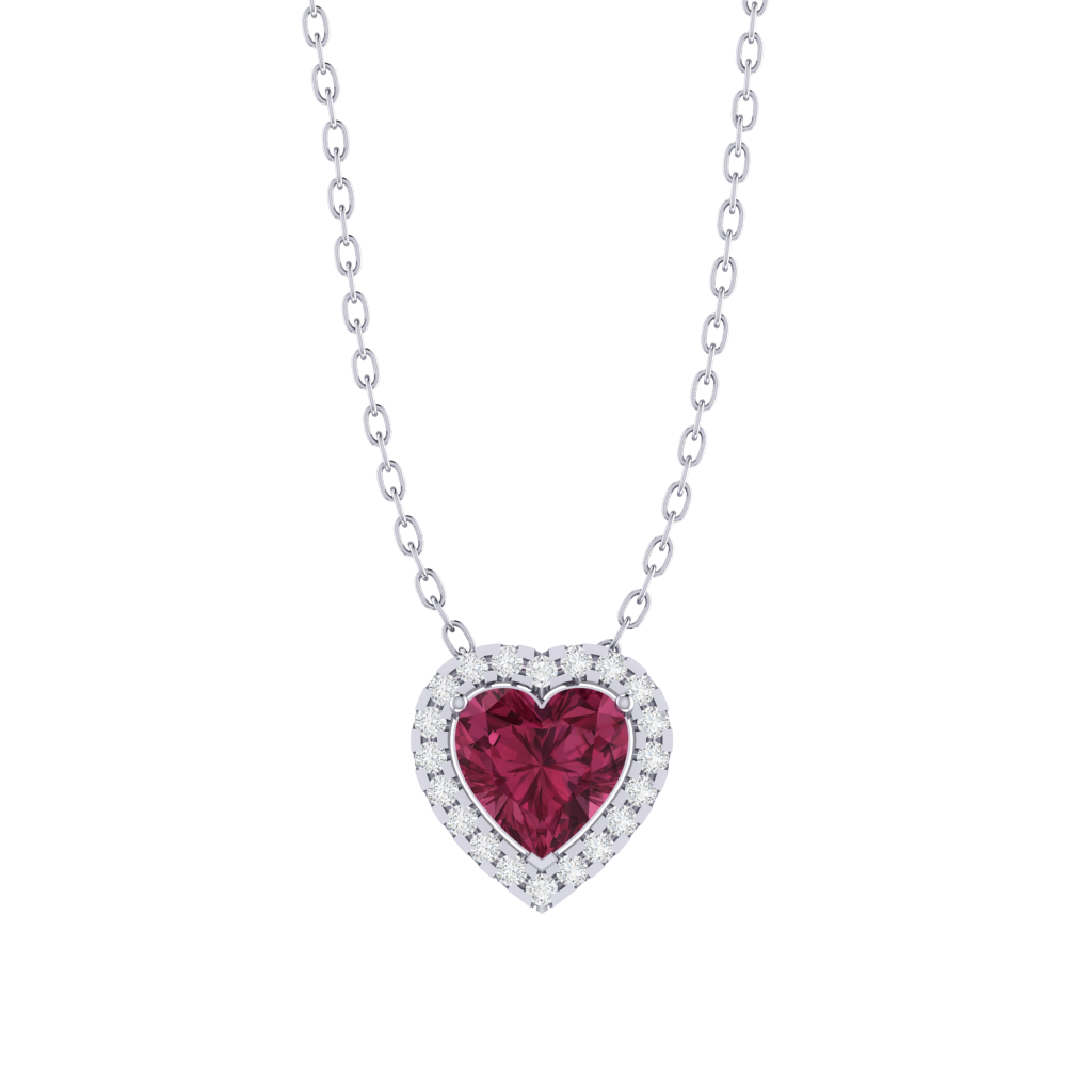 white gold plated sterling silver heart shape tourmaline pendant