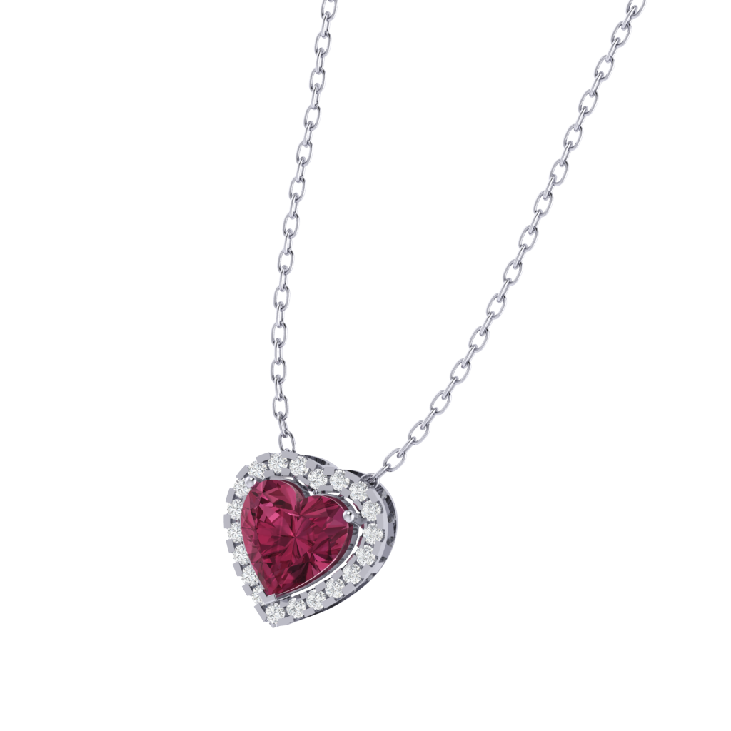 white gold plated sterling silver heart shape tourmaline pendant