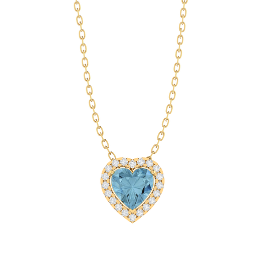 yellow gold plated sterling silver heart shape aquamarine pendant