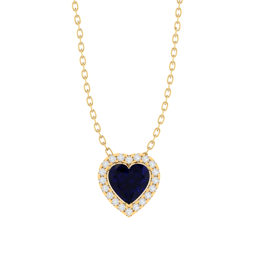 yellow gold plated sterling silver heart shape sapphire pendant