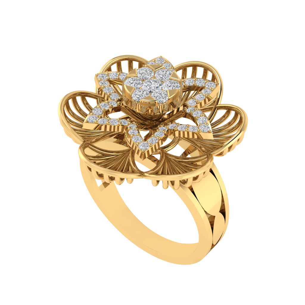 Diamtrendz 925 sterling silver yellow gold plated cubic zirconia floral ring