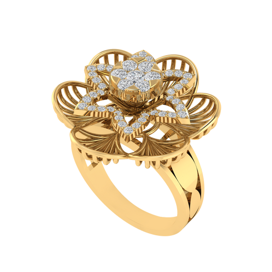 Diamtrendz 925 sterling silver yellow gold plated cubic zirconia floral ring
