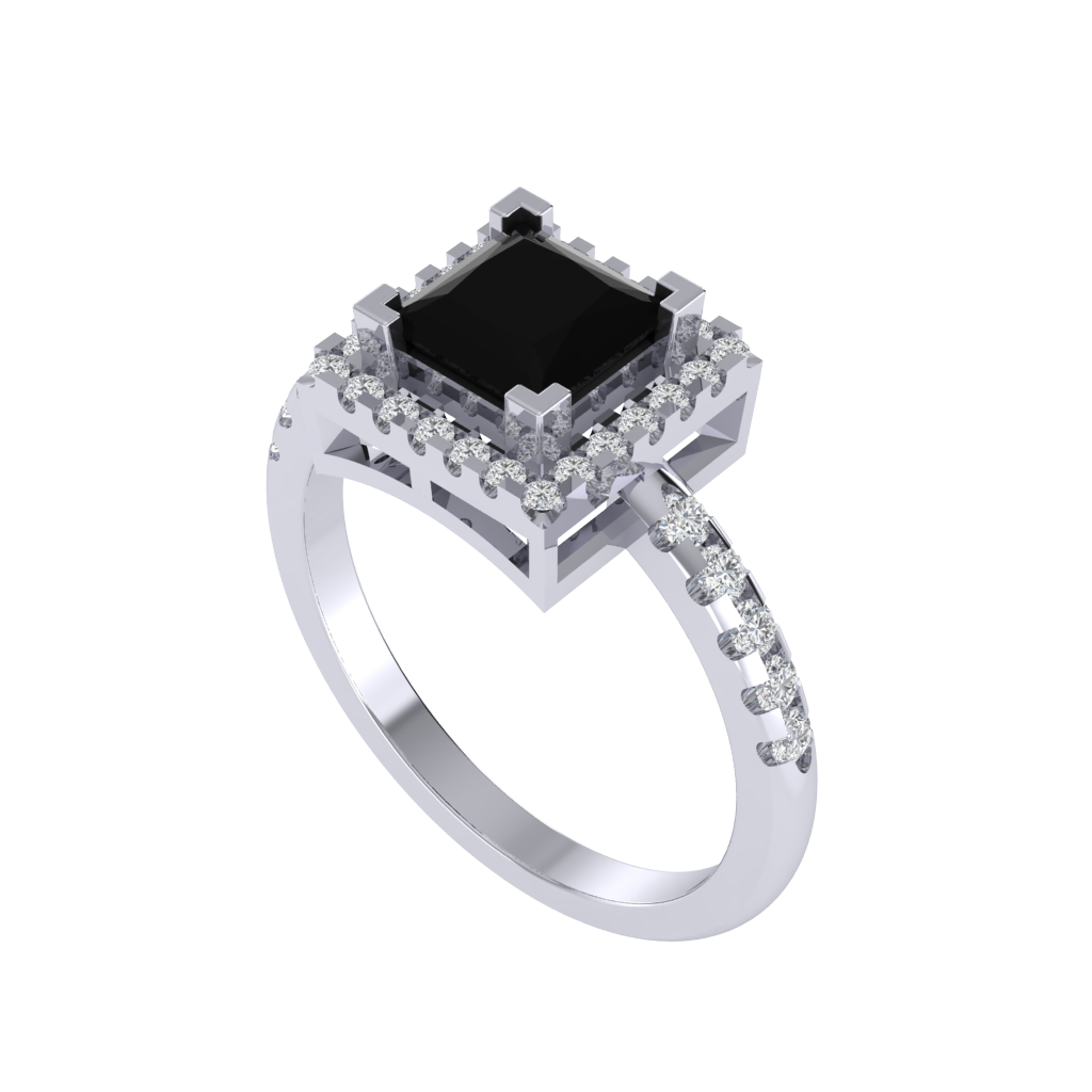 Diamtrendz 925 sterling silver white gold plated solitaire black diamond ring