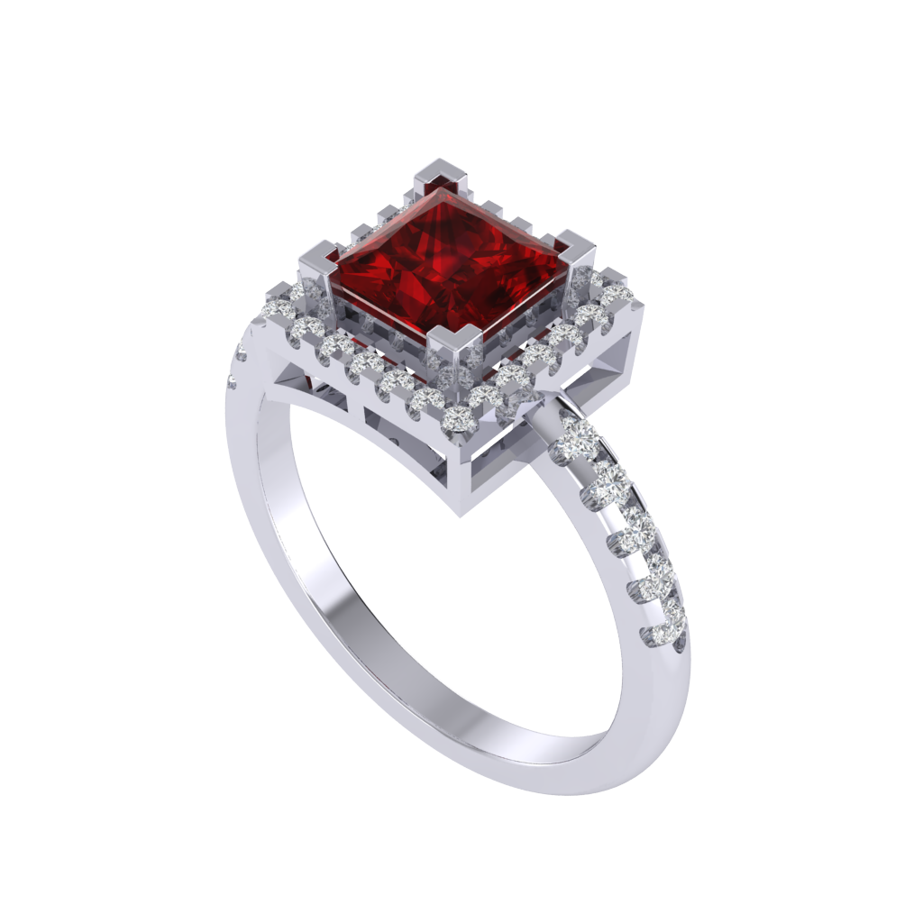 Diamtrendz 925 sterling silver white gold plated solitaire ruby gemstone ring