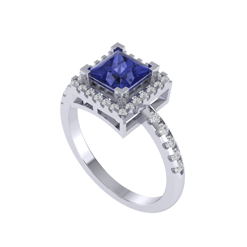 Diamtrendz 925 sterling silver white gold plated solitaire tanzanite gemstone ring