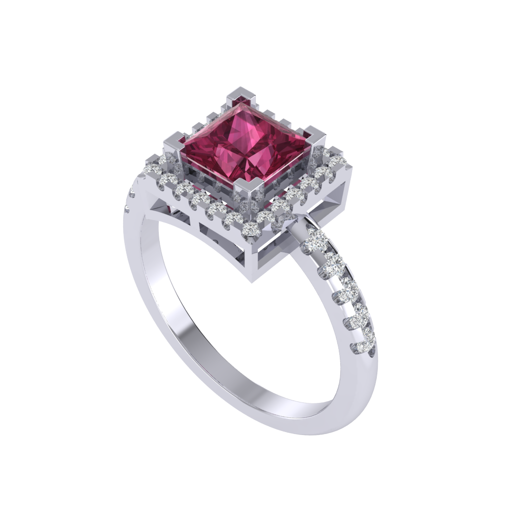 Diamtrendz 925 sterling silver white gold plated solitaire tourmaline gemstone ring