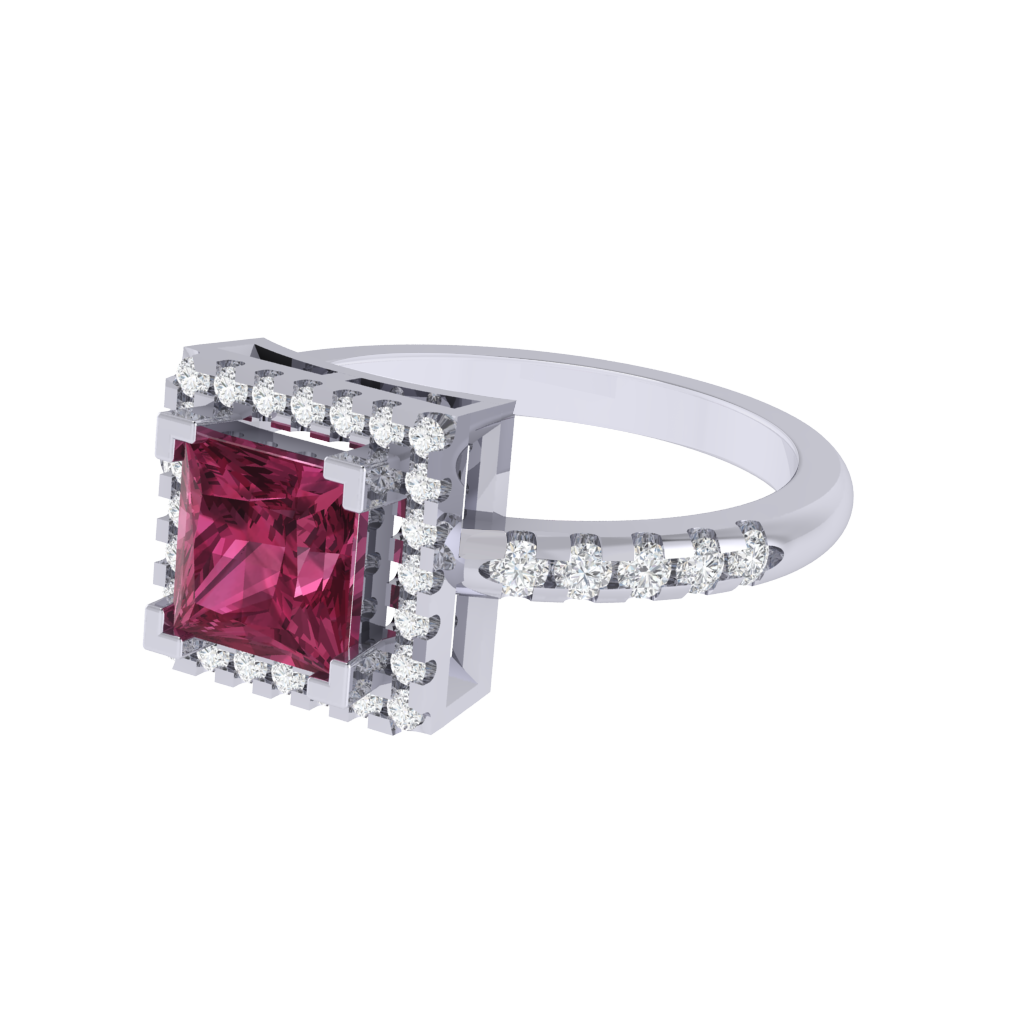 Diamtrendz 925 sterling silver white gold plated solitaire tourmaline gemstone ring