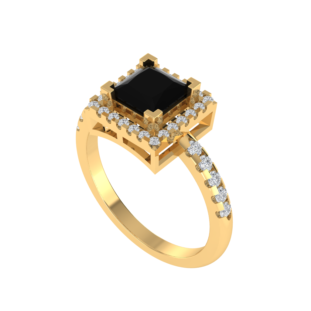 Diamtrendz 925 sterling silver yellow gold plated solitaire black diamond ring