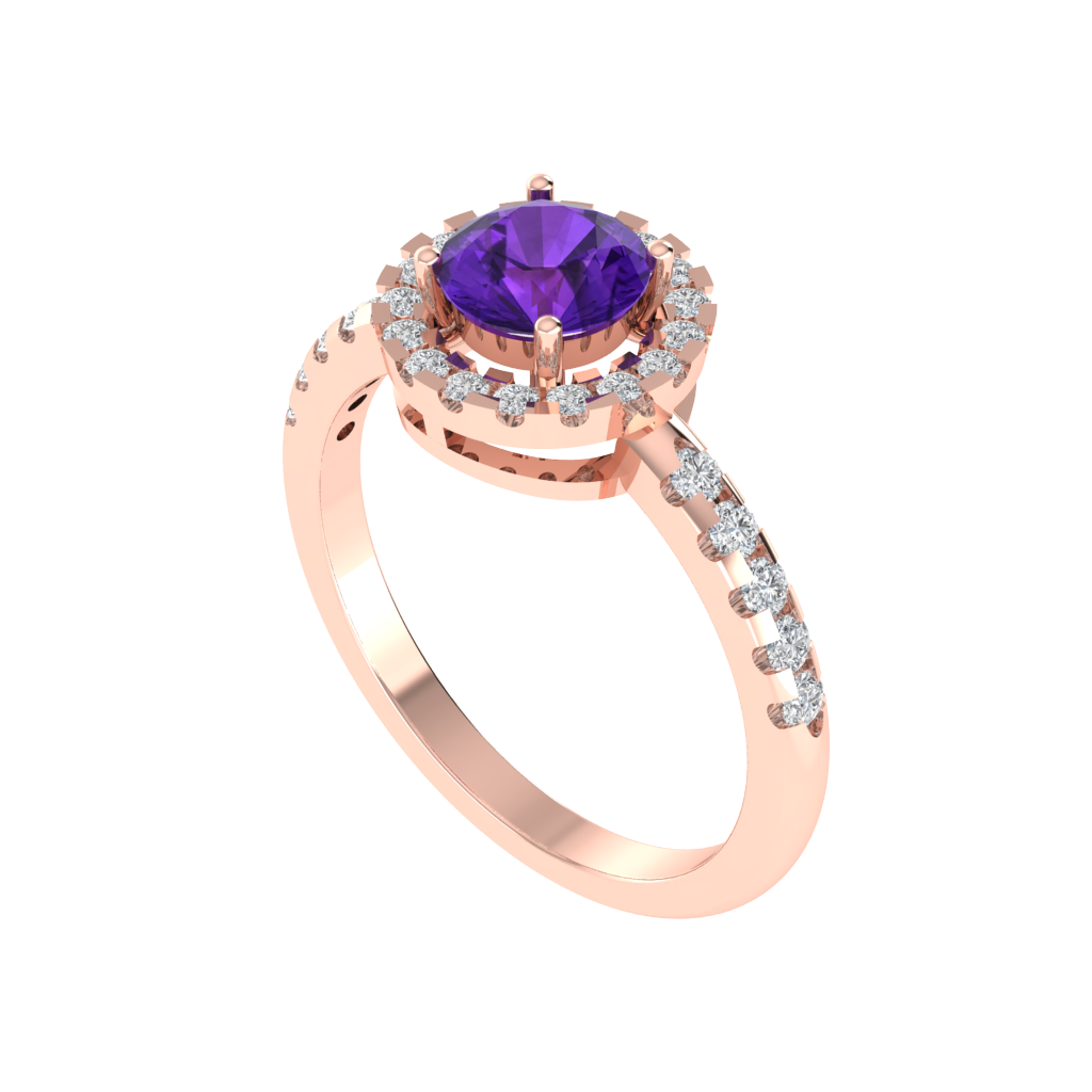 Diamtrendz 925 sterling silver rose gold plated solitaire amethyst gemstone ring