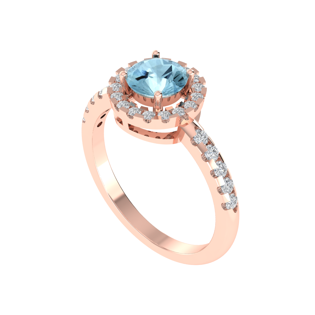 Diamtrendz 925 sterling silver rose gold plated solitaire aquamarine gemstone ring