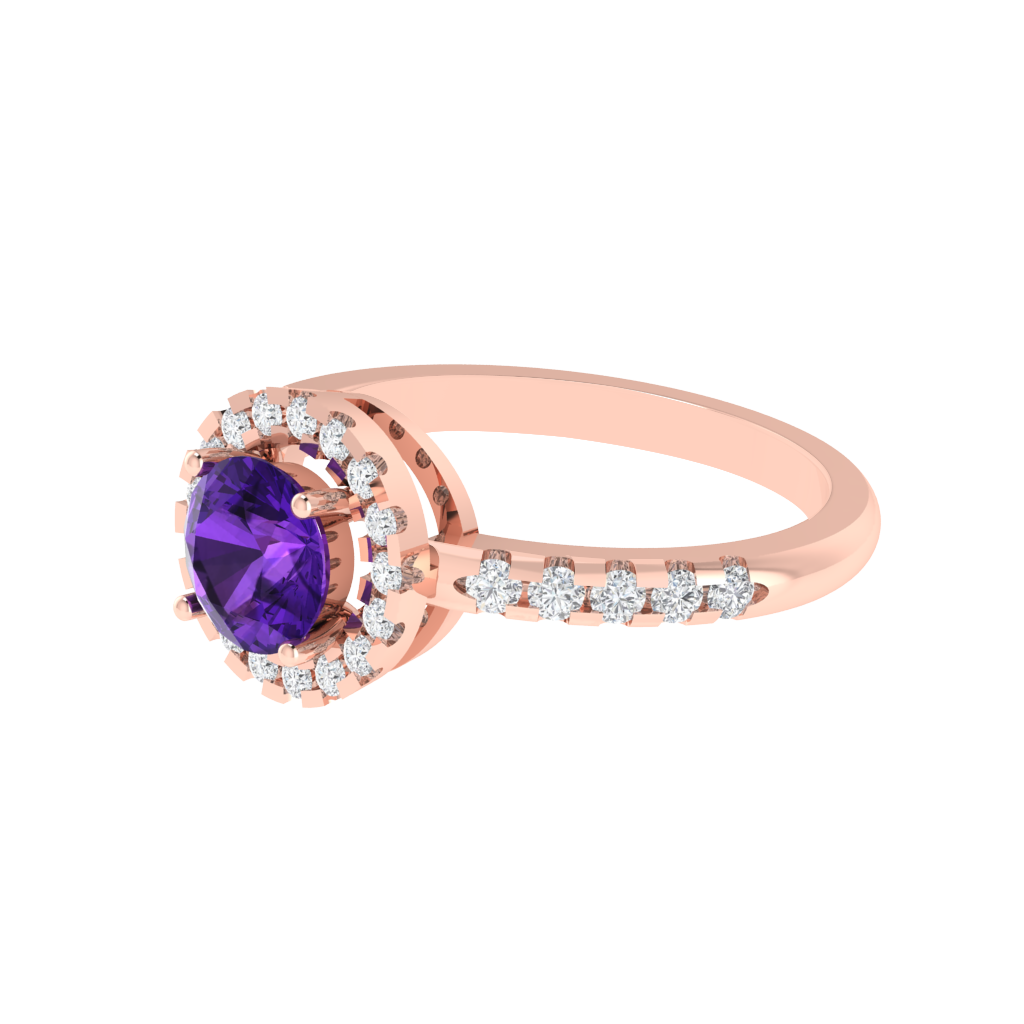 Diamtrendz 925 sterling silver rose gold plated solitaire amethyst gemstone ring