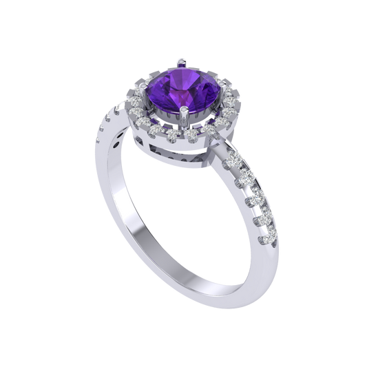 Diamtrendz 925 sterling silver white gold plated solitaire amethyst gemstone ring