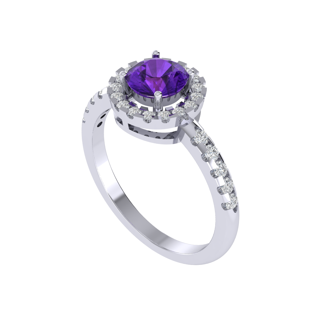 Diamtrendz 925 sterling silver white gold plated solitaire amethyst gemstone ring