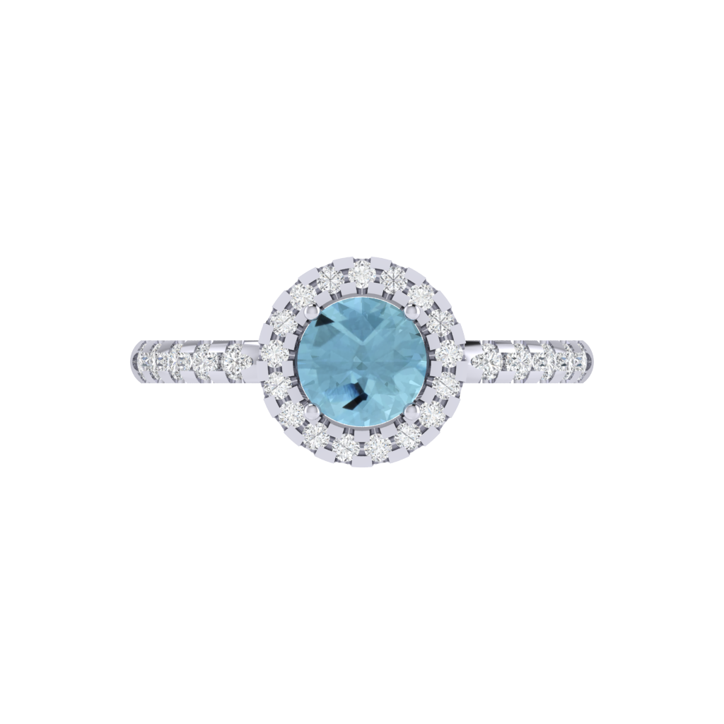 Diamtrendz 925 sterling silver white gold plated solitaire aquamarine gemstone ring