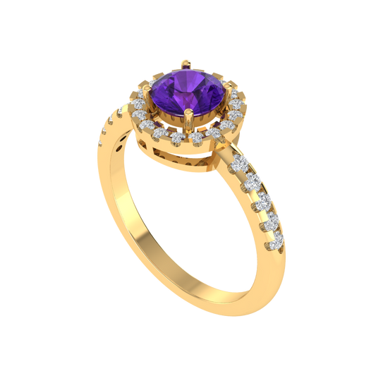 Diamtrendz 925 sterling silver yellow gold plated solitaire amethyst gemstone ring