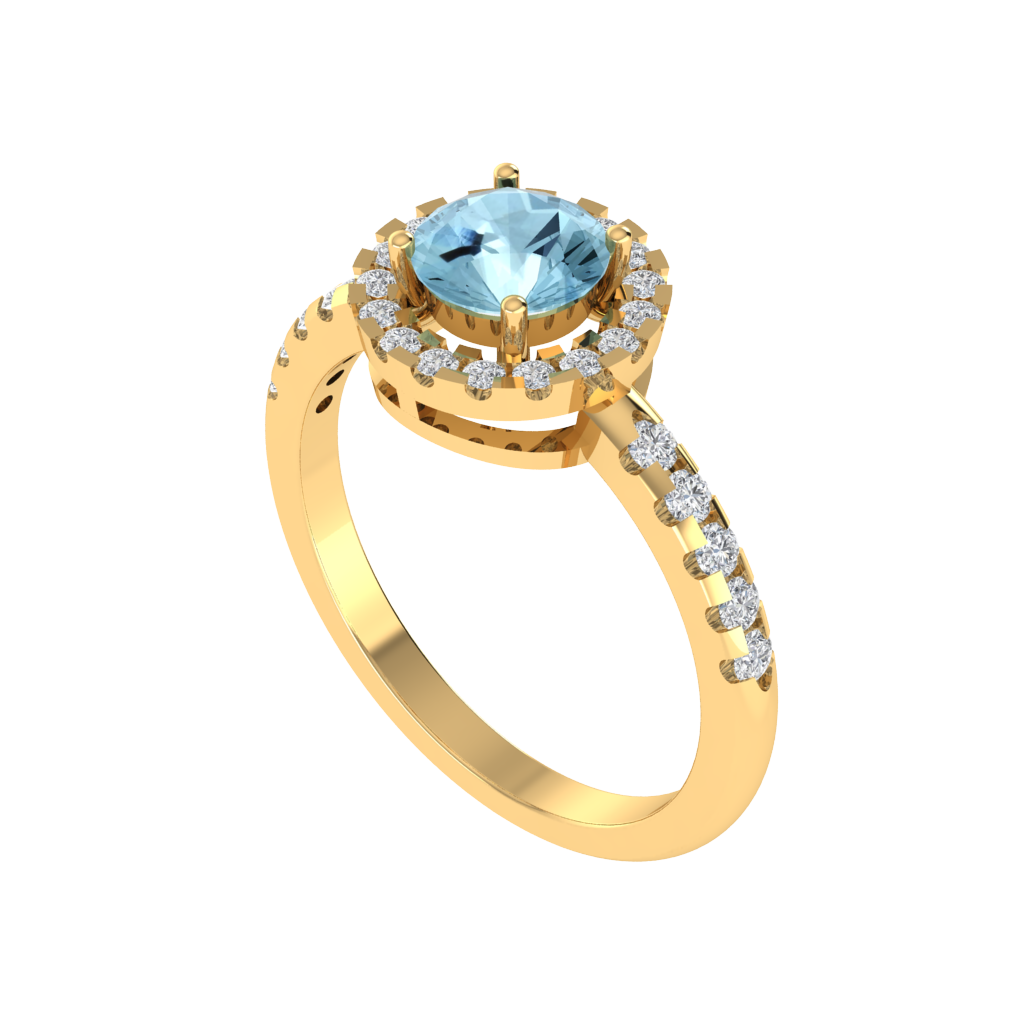 Diamtrendz 925 sterling silver yellow gold plated solitaire aquamarine gemstone ring