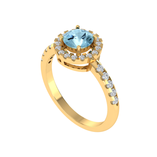 Diamtrendz 925 sterling silver yellow gold plated solitaire aquamarine gemstone ring