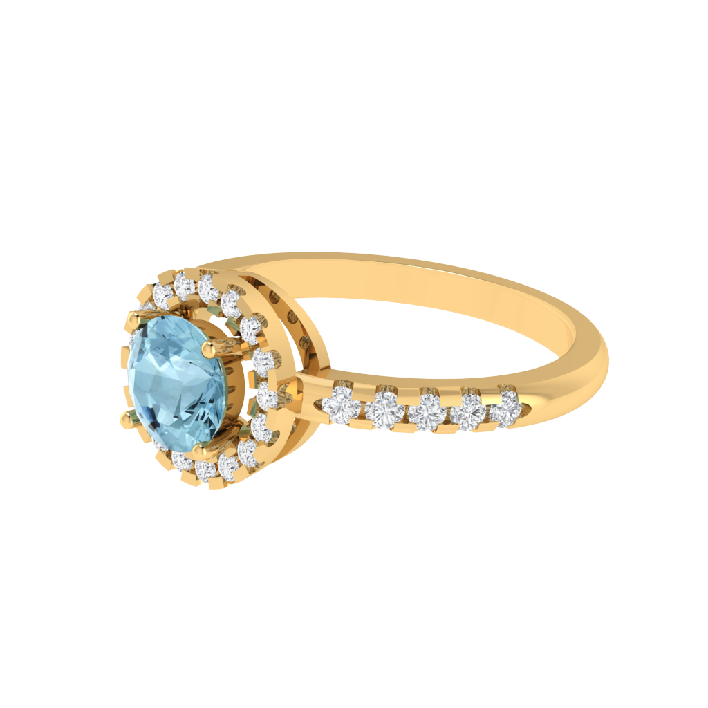 Diamtrendz 925 sterling silver yellow gold plated solitaire aquamarine gemstone ring