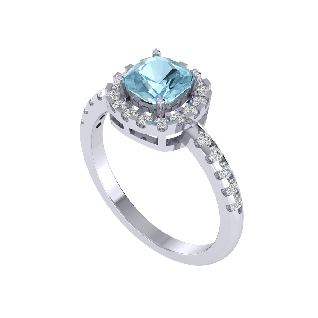 Diamtrendz 925 sterling silver white gold plated solitaire aquamarine gemstone ring