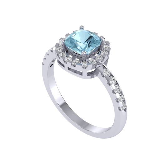 Diamtrendz 925 sterling silver white gold plated solitaire aquamarine gemstone ring