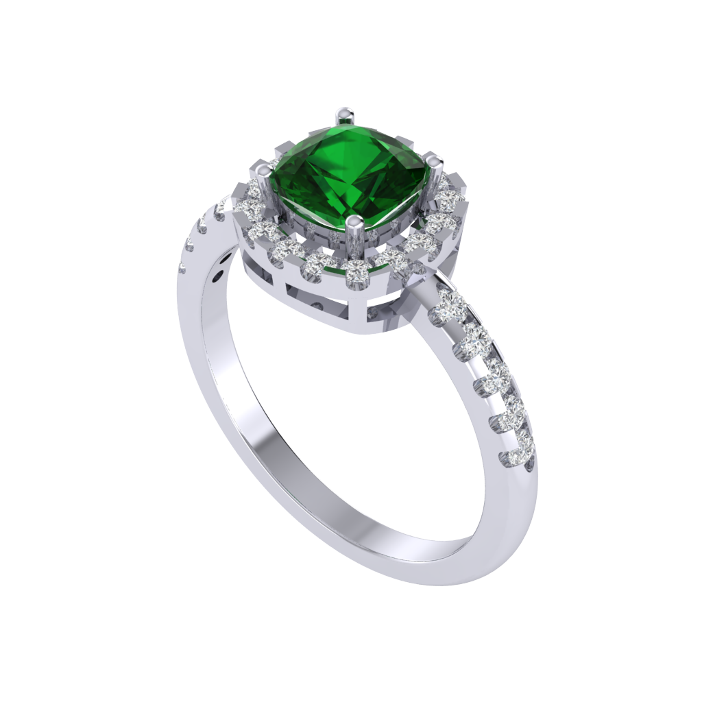Diamtrendz 925 sterling silver white gold plated solitaire emerald gemstone ring