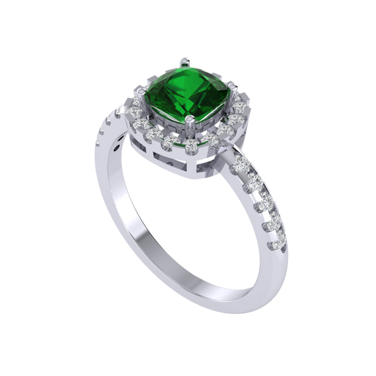 Diamtrendz 925 sterling silver white gold plated solitaire emerald gemstone ring