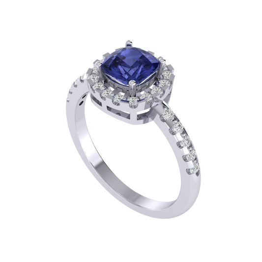 Diamtrendz 925 sterling silver white gold plated solitaire tanzanite gemstone ring