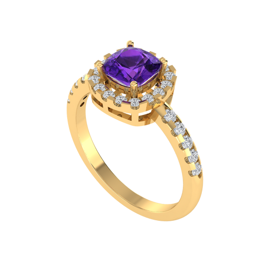 Diamtrendz 925 sterling silver yellow gold plated solitaire amethyst gemstone ring