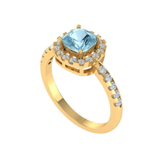 Diamtrendz 925 sterling silver yellow gold plated solitaire aquamarine gemstone ring