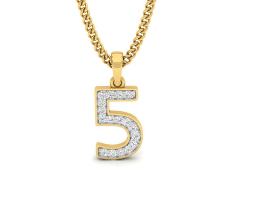 gold real diamond number 5 pendant 