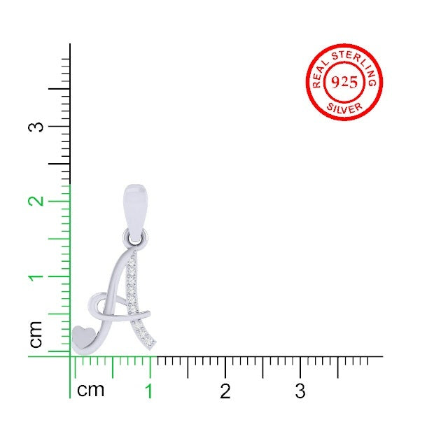 rhodium plated 925 sterling silver letter A pendant