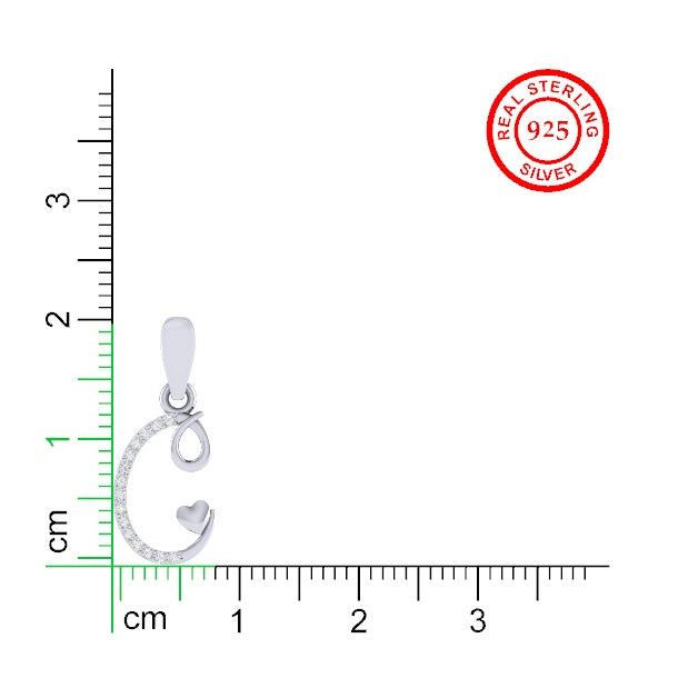 rhodium plated 925 sterling silver letter C pendant