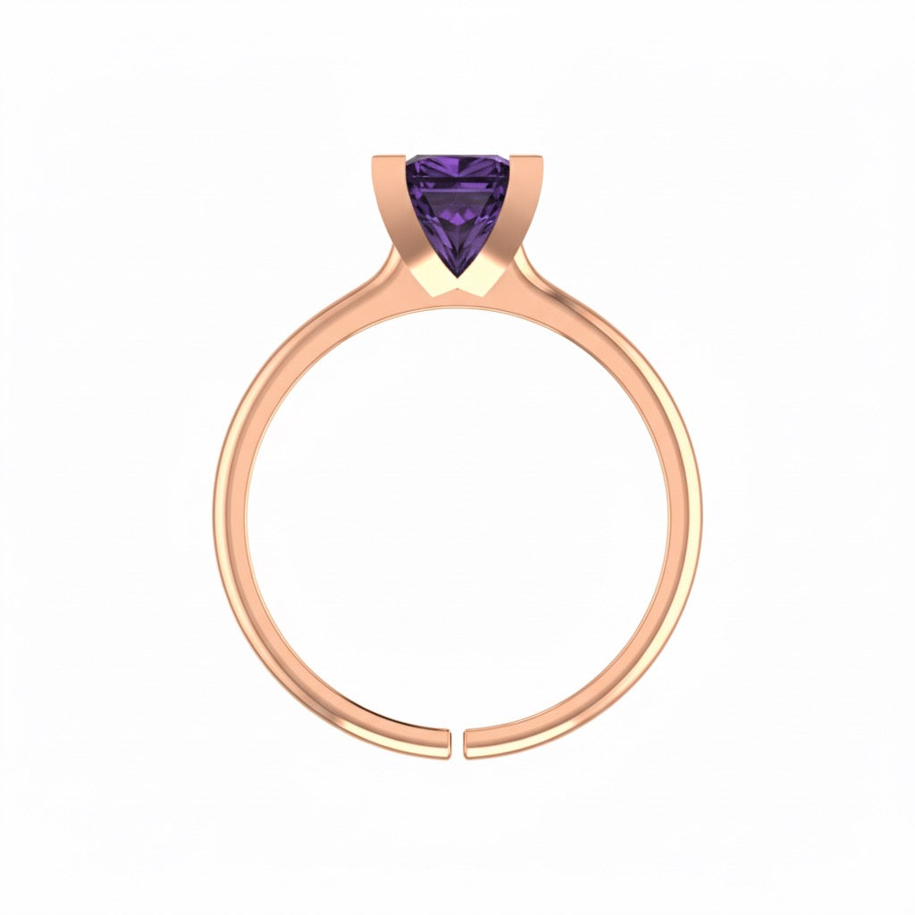rose gold plated pure silver square amethyst gemstone adjustable ring