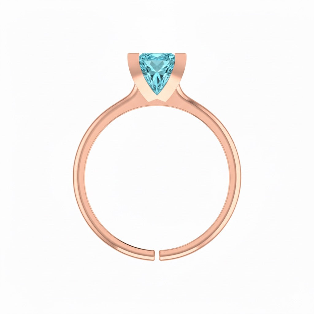 rose gold plated pure silver square aquamarine gemstone adjustable ring