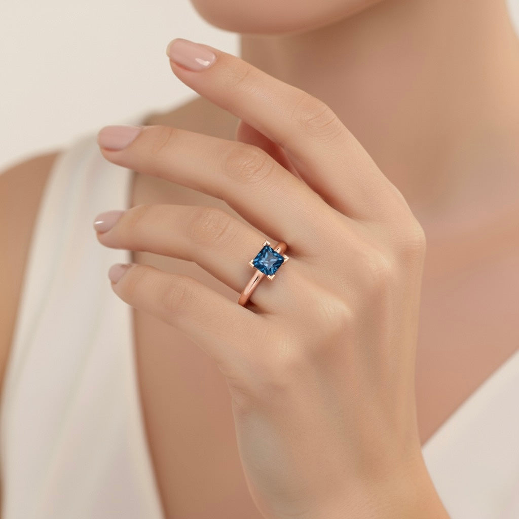 rose gold plated pure silver square alexandrite gemstone adjustable ring