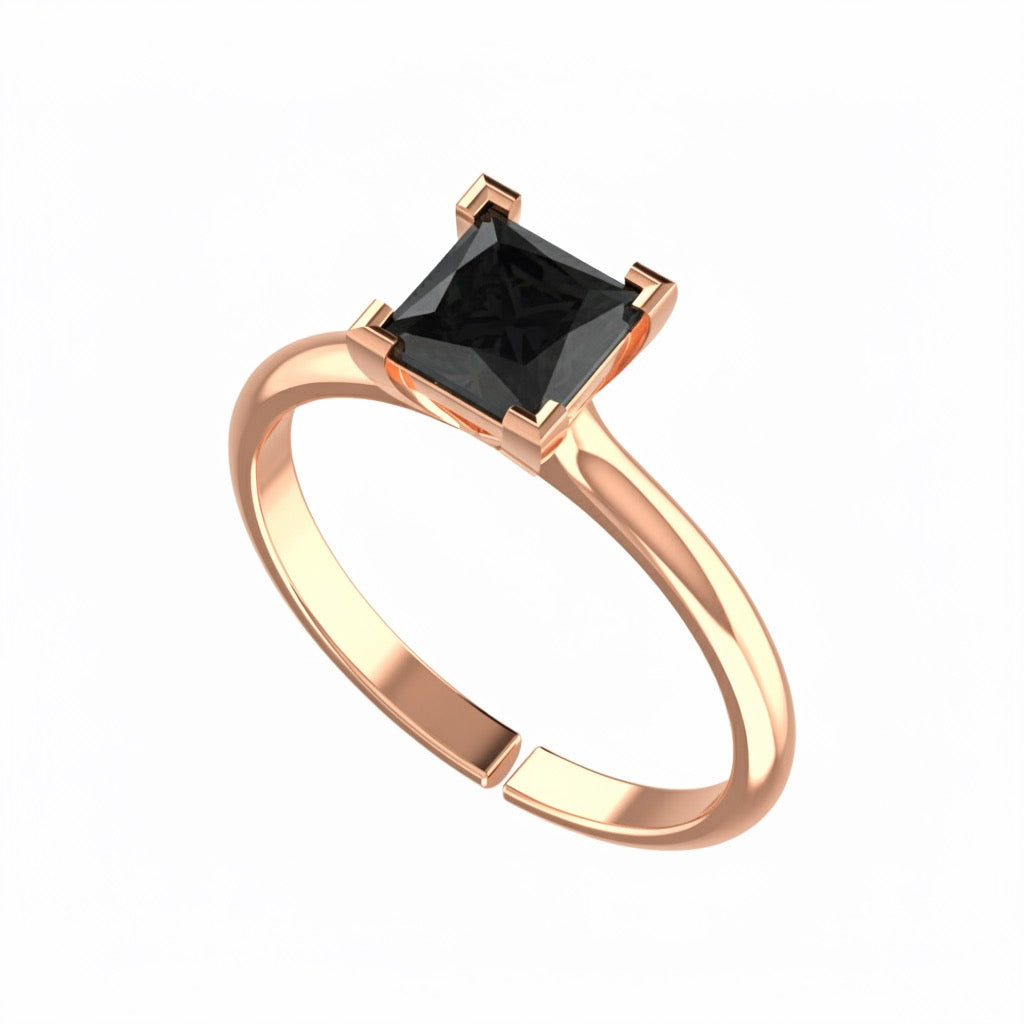 rose gold plated pure silver square black diamond gemstone adjustable ring