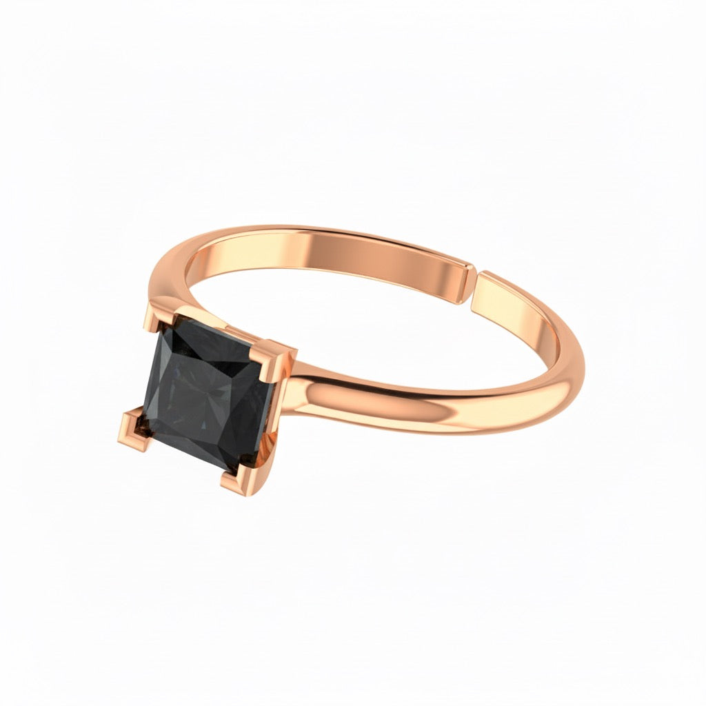 rose gold plated pure silver square black diamond gemstone adjustable ring