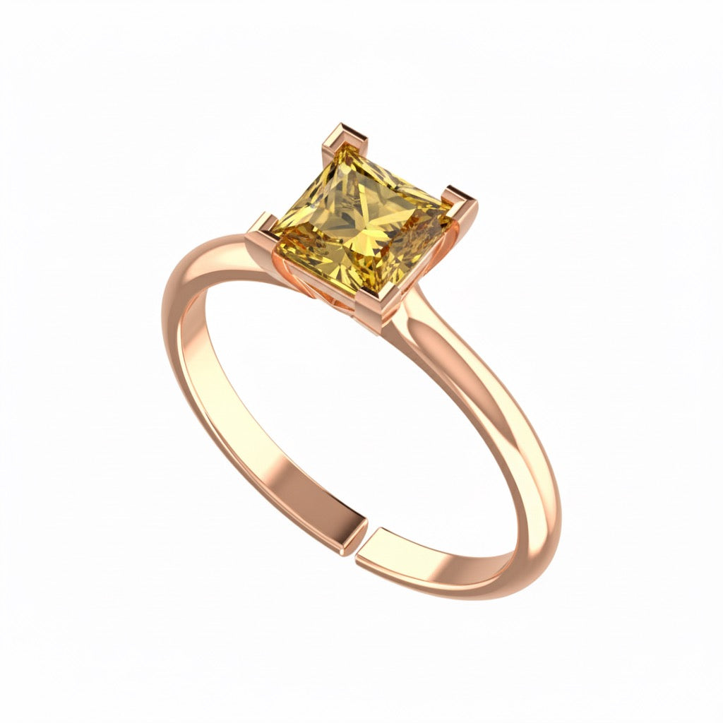 rose gold plated pure silver square citrine gemstone adjustable ring