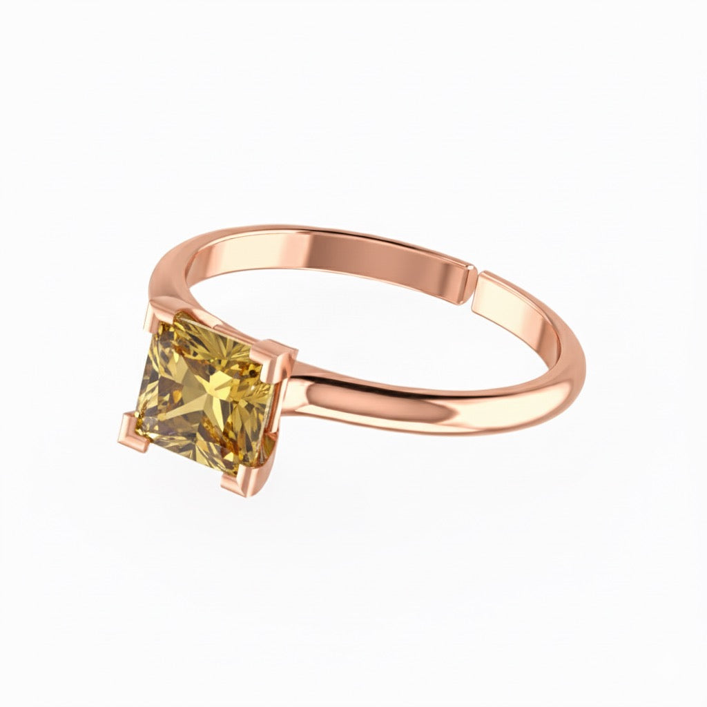 rose gold plated pure silver square citrine gemstone adjustable ring