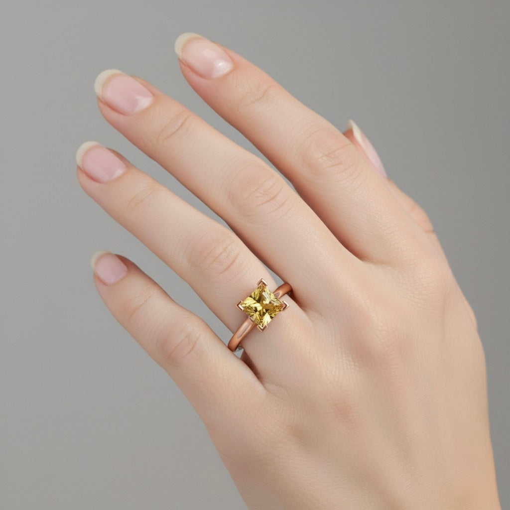 rose gold plated pure silver square citrine gemstone adjustable ring