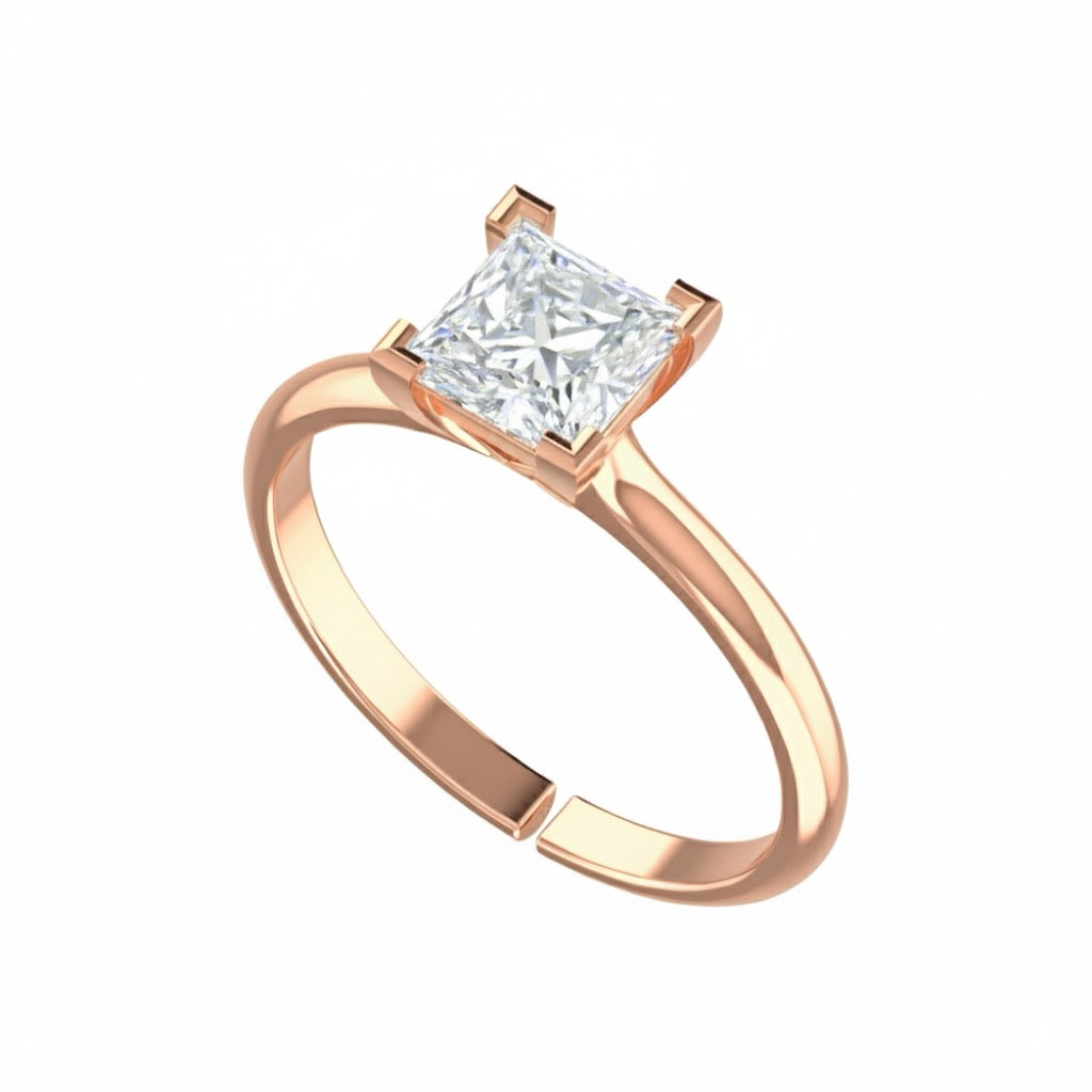 rose gold plated pure silver square cubic zirconia gemstone adjustable ring