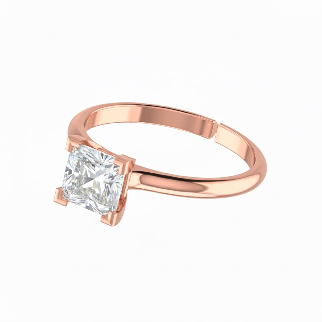 rose gold plated pure silver square cubic zirconia gemstone adjustable ring