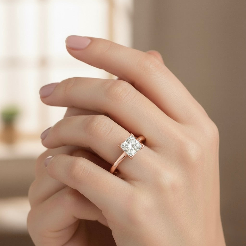 rose gold plated pure silver square cubic zirconia gemstone adjustable ring