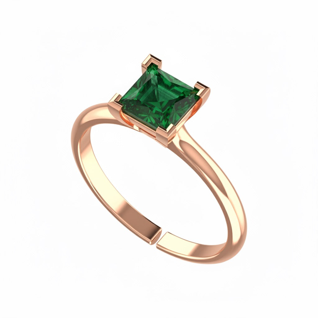 rose gold plated pure silver square emerald gemstone adjustable ring