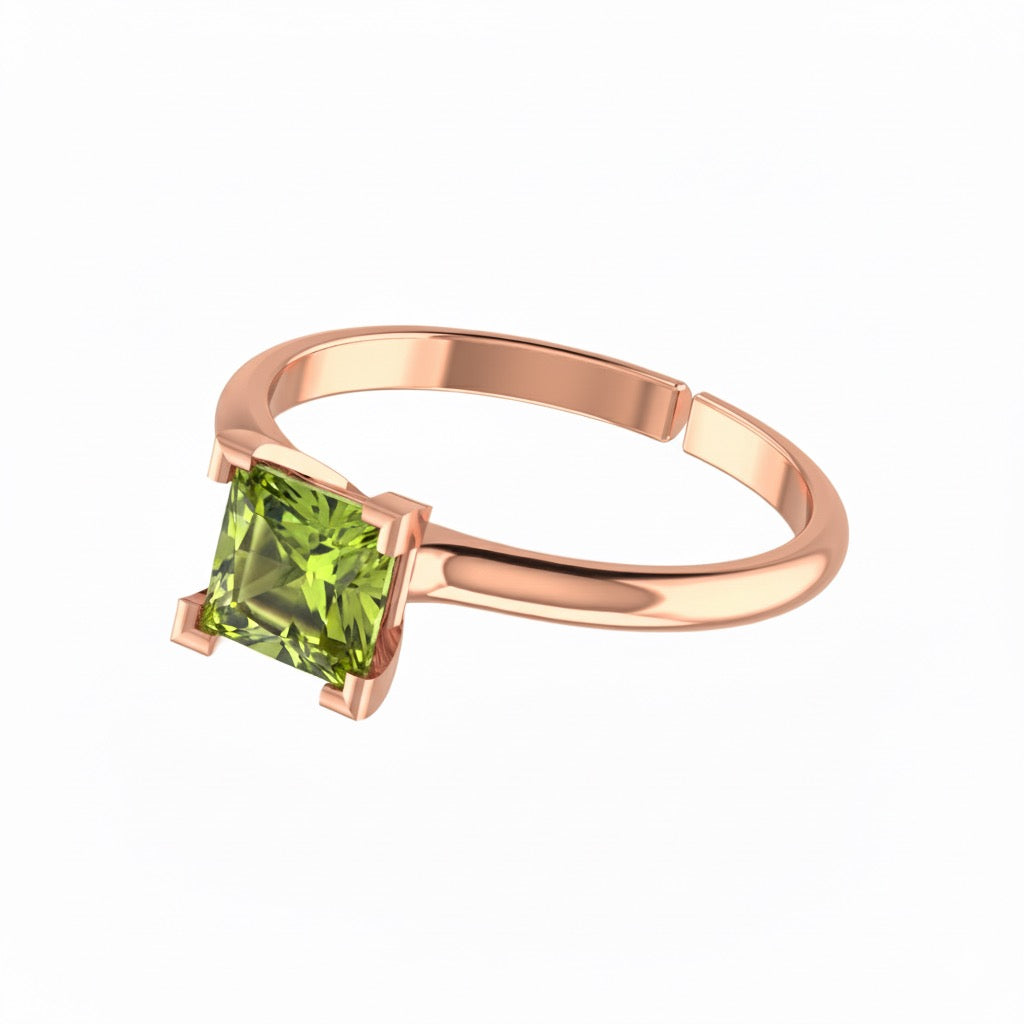 rose gold plated pure silver square peridot gemstone adjustable ring