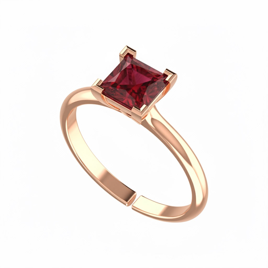 rose gold plated pure silver square ruby gemstone adjustable ring