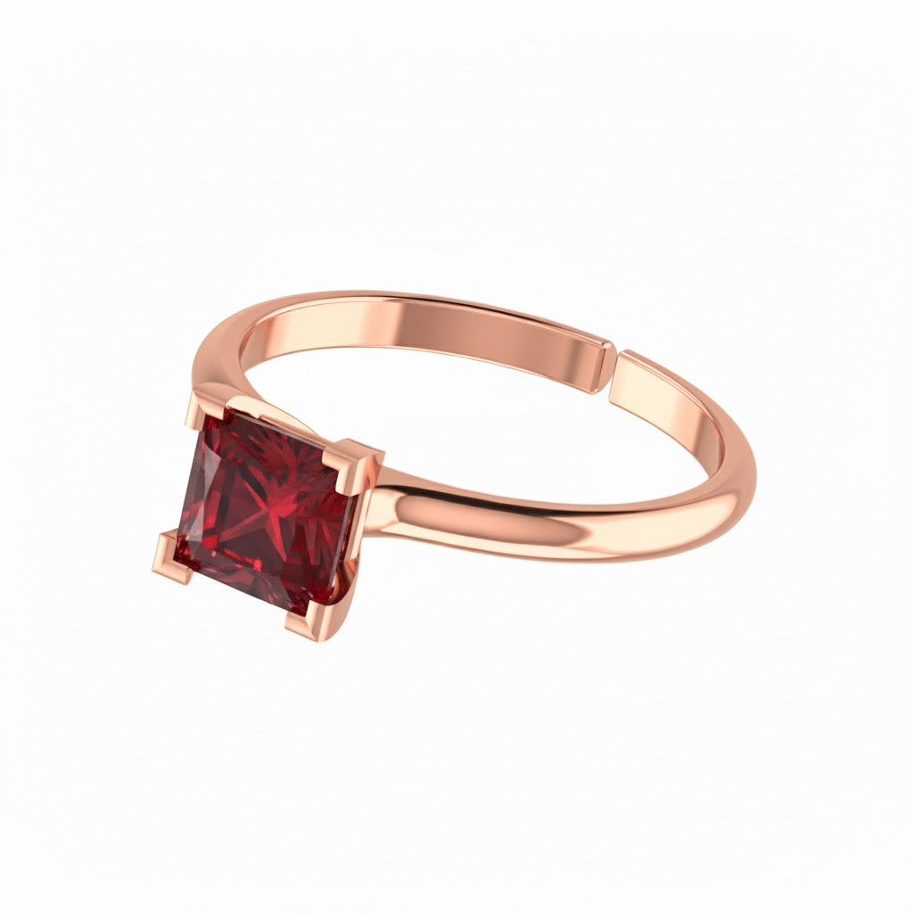 rose gold plated pure silver square ruby gemstone adjustable ring