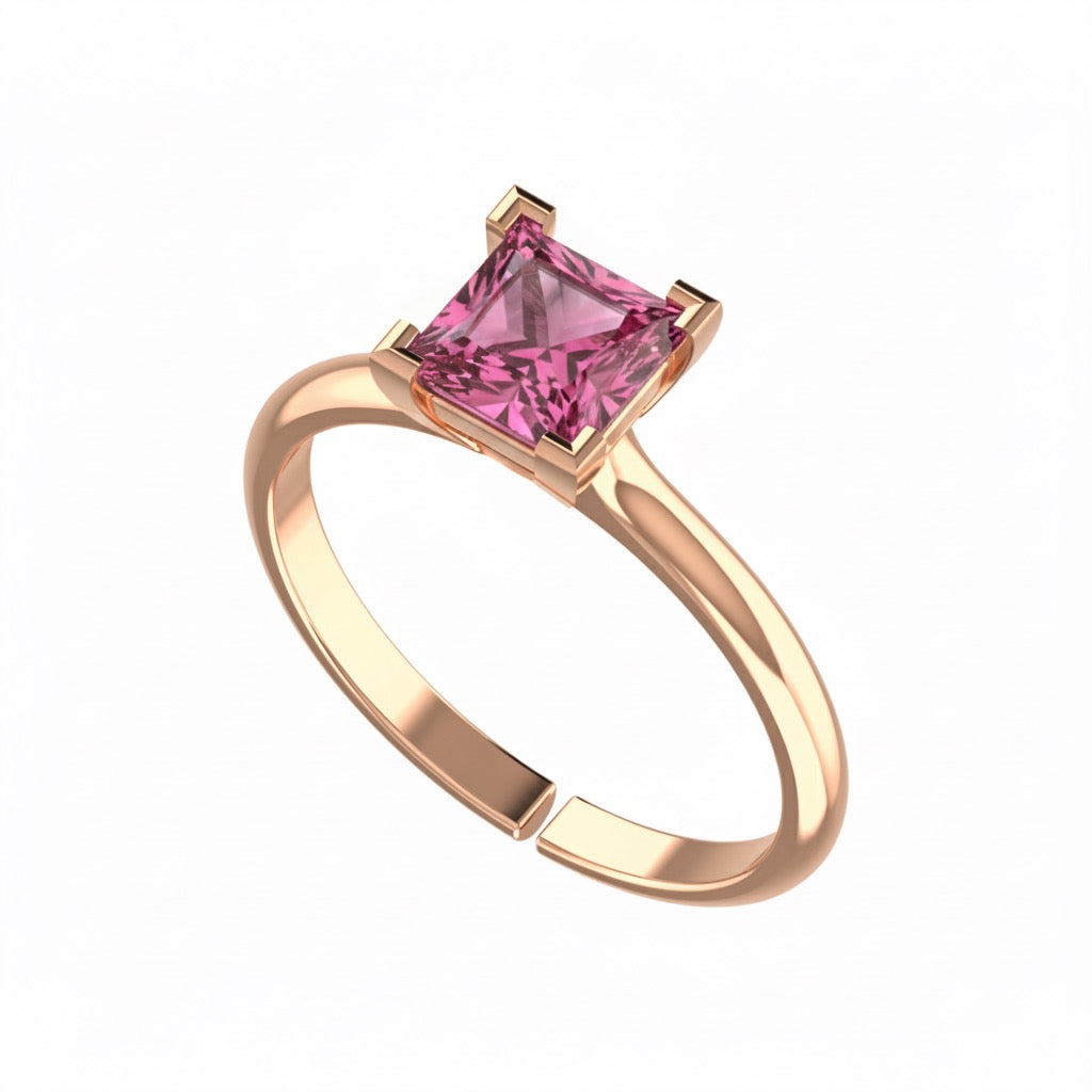 rose gold plated pure silver square tourmaline gemstone adjustable ring