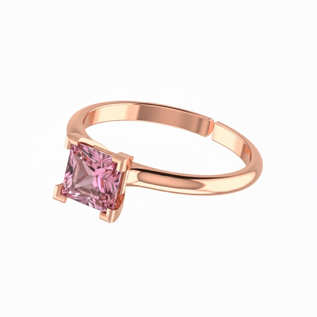 rose gold plated pure silver square tourmaline gemstone adjustable ring