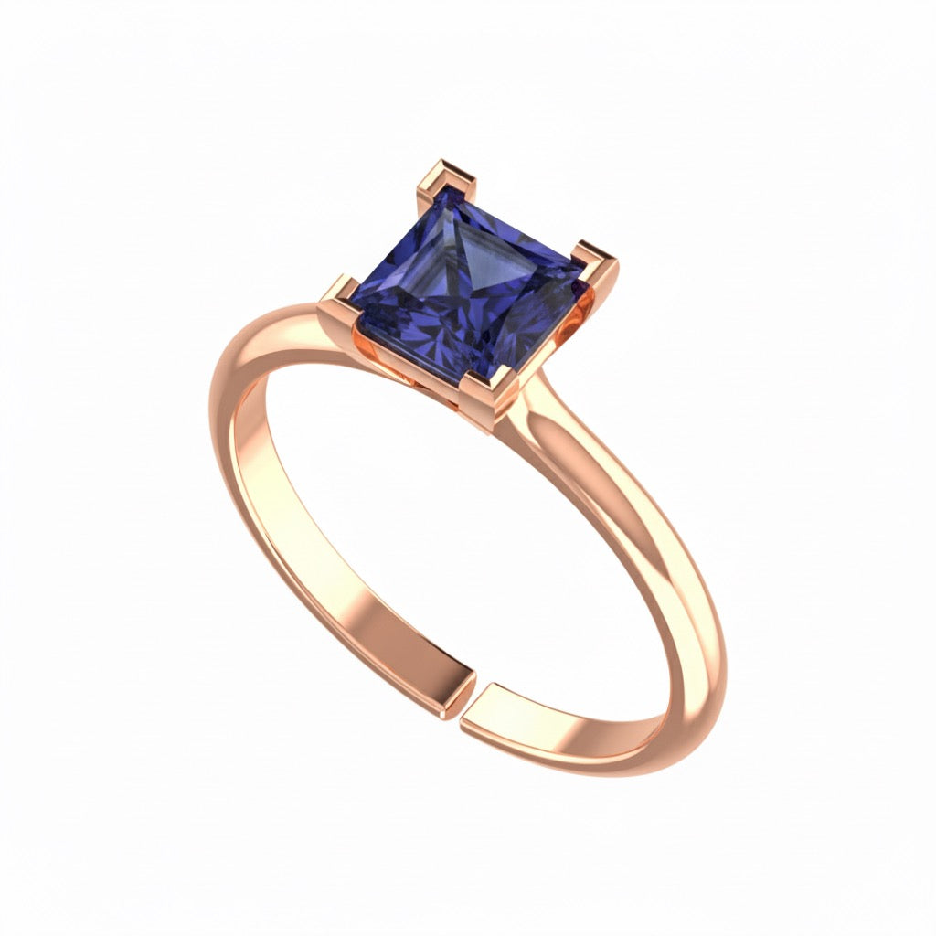 rose gold plated pure silver square tanzanite gemstone adjustable ring